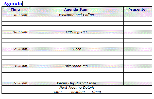 Agendas For Meetings